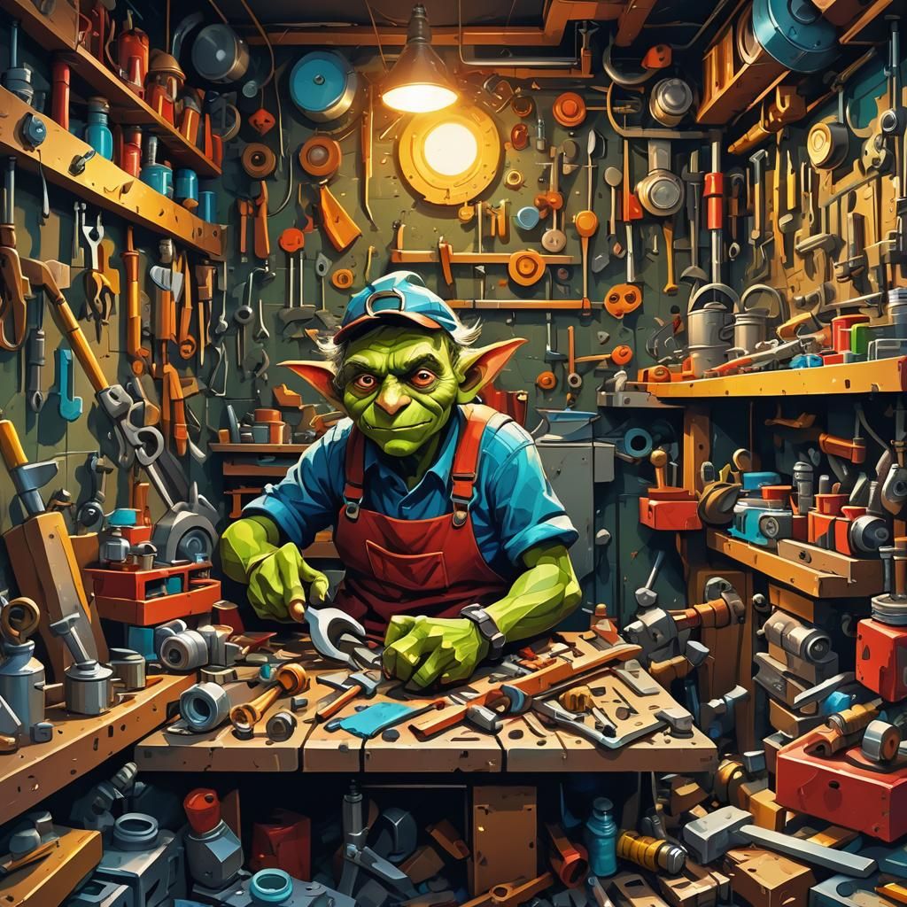 Goblin Plumber in Bauhaus Style Workshop