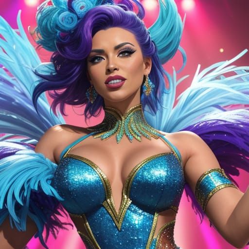 Dazzling Showgirl Performance in Splash Art Style