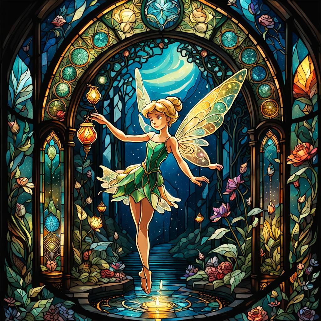 Stained Glass Tinkerbell in Hyperdetailed Style