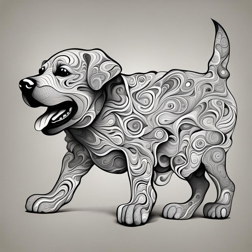 Playful Puppy Rolling Over: Abstract Vector Fractal Art