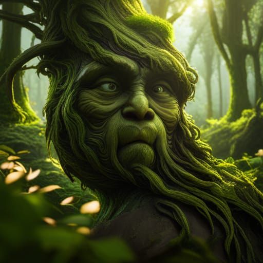 Peaceful Humanlike Tree Creature in Art Nouveau Style