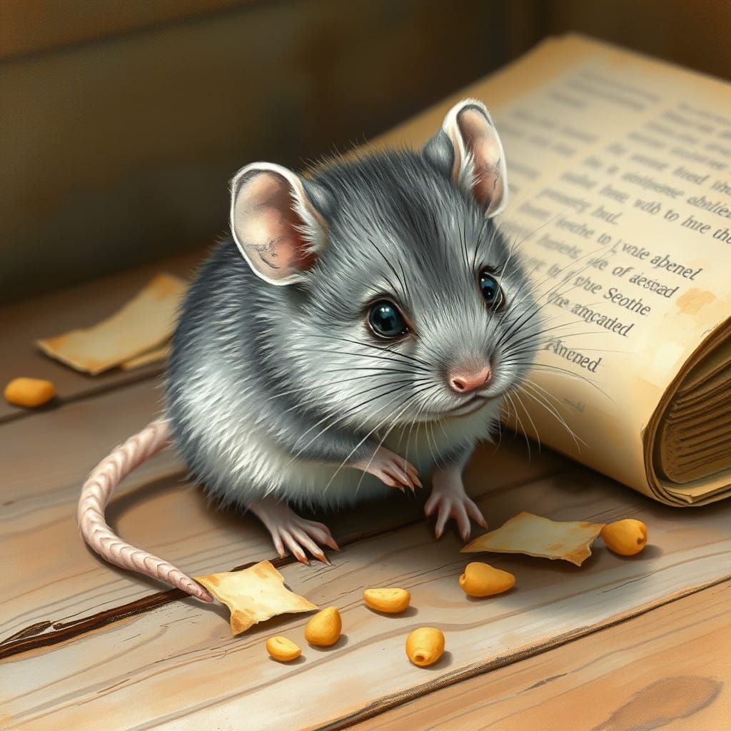 Whimsical Mouse on Rustic Floor