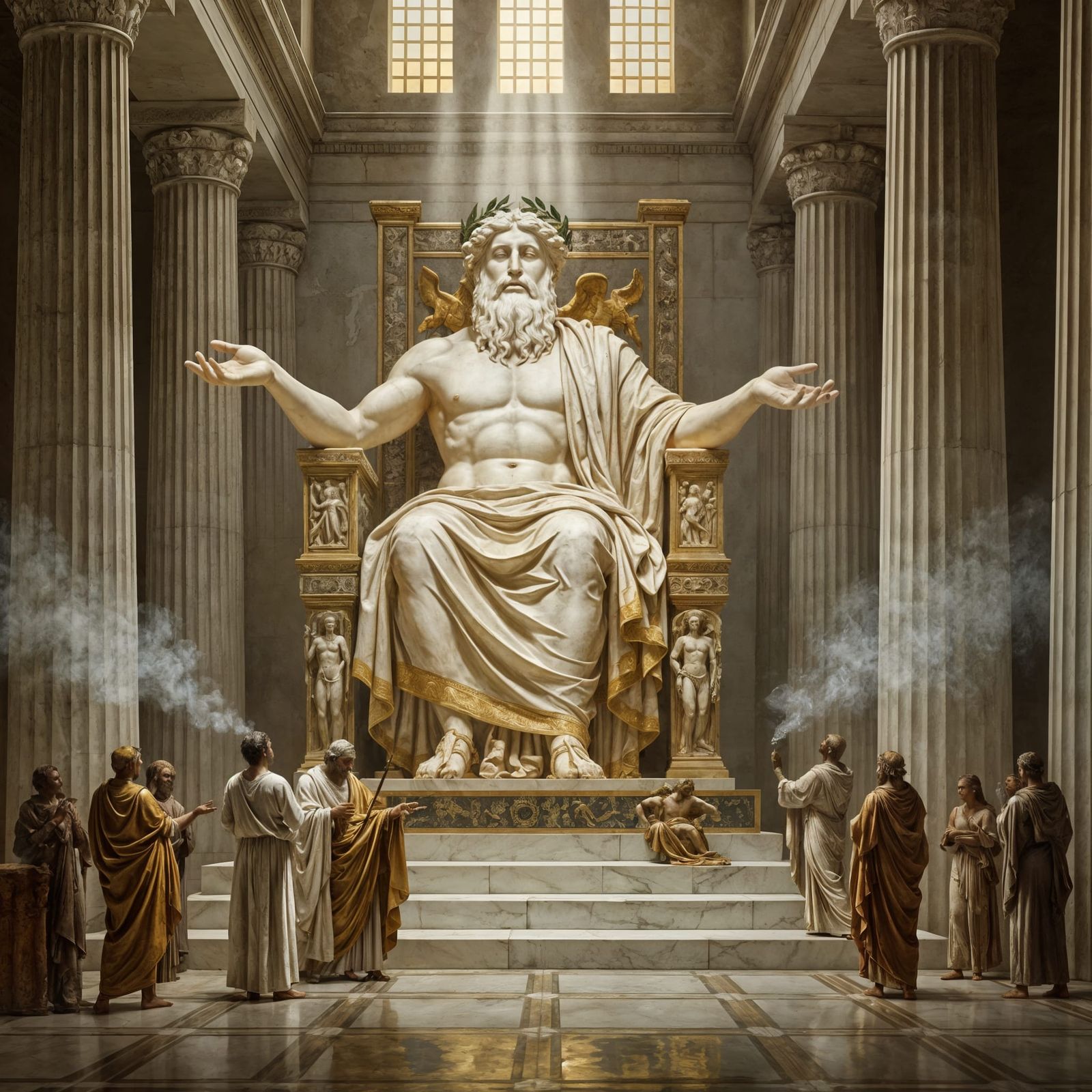 Zeus Enthroned in a Grand Temple Sanctuary