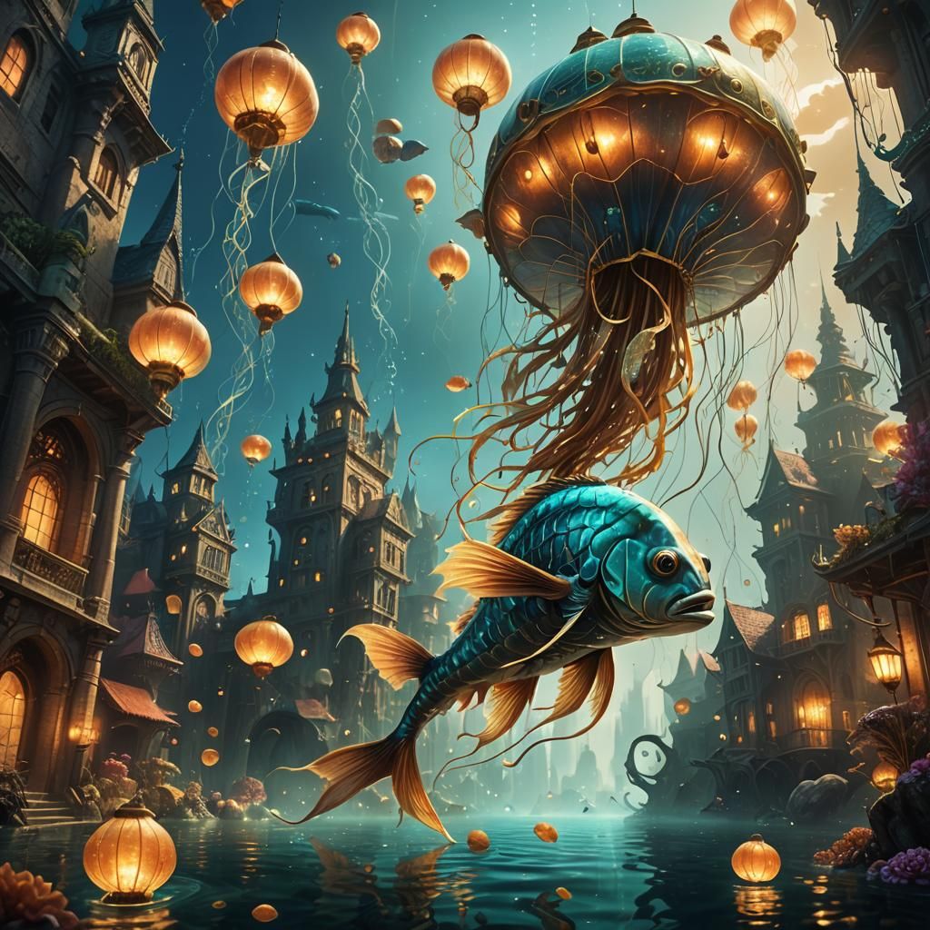 Fish with Legs in Mystical Underwater City