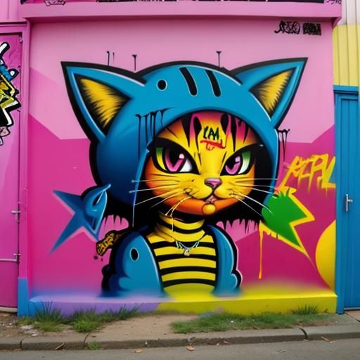 Ghetto Cat Graffiti Art in Street Art Style