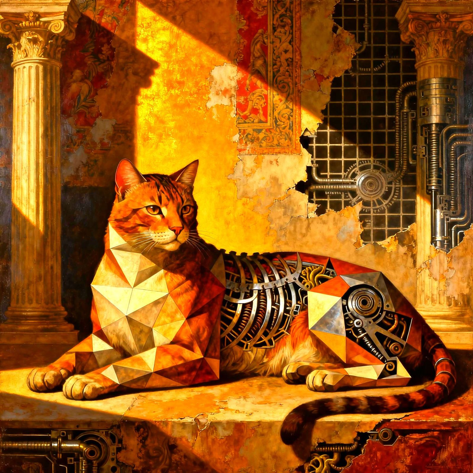 Renaissance Cat in Sanguine and Ochre