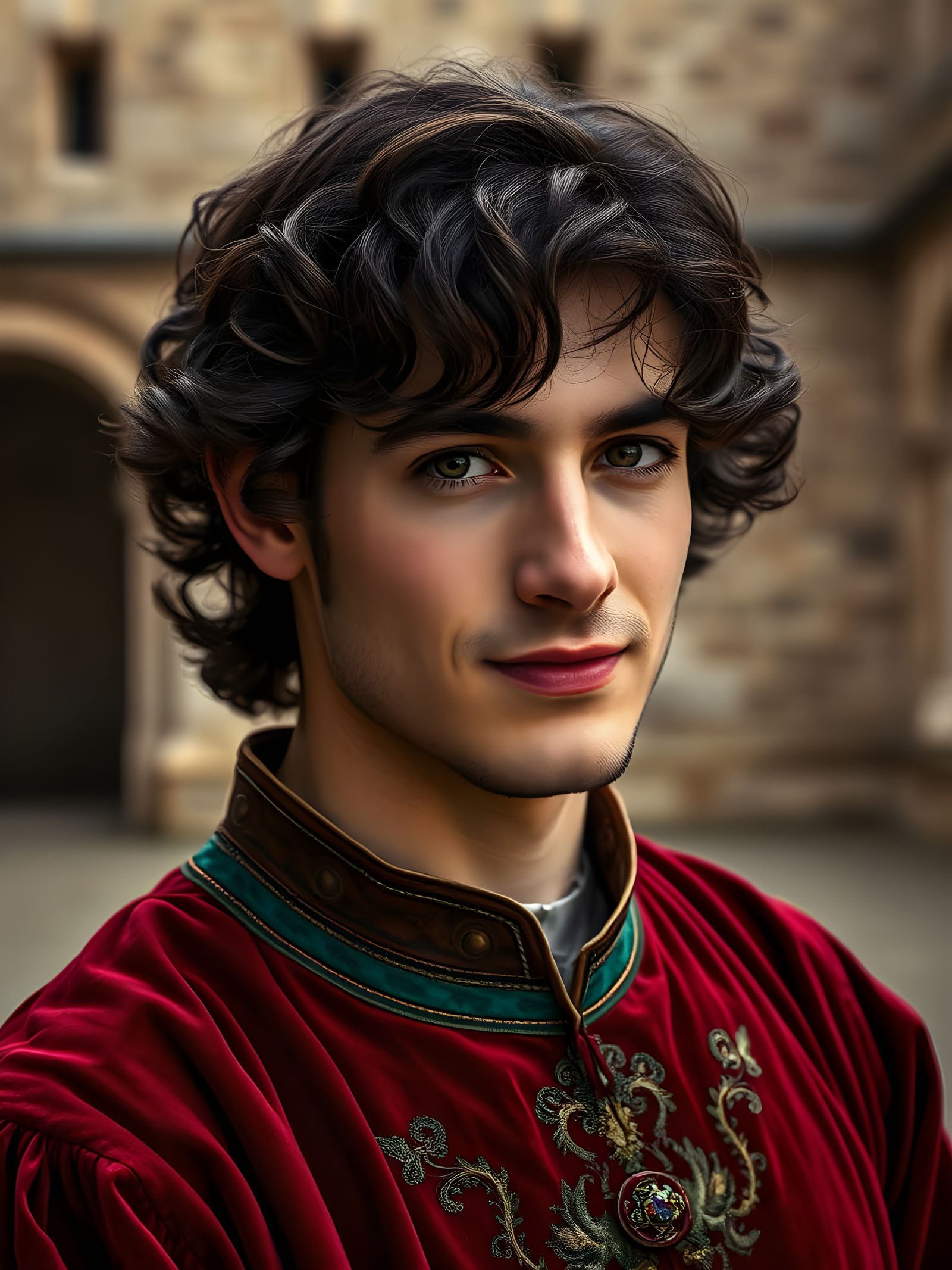 Medieval Nobleman in Regal Attire, 13th Century Castle Court...