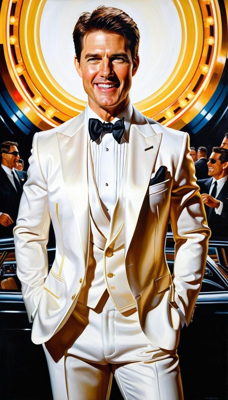 Tom Cruise Smiles in Hyperdetailed Oil Painting