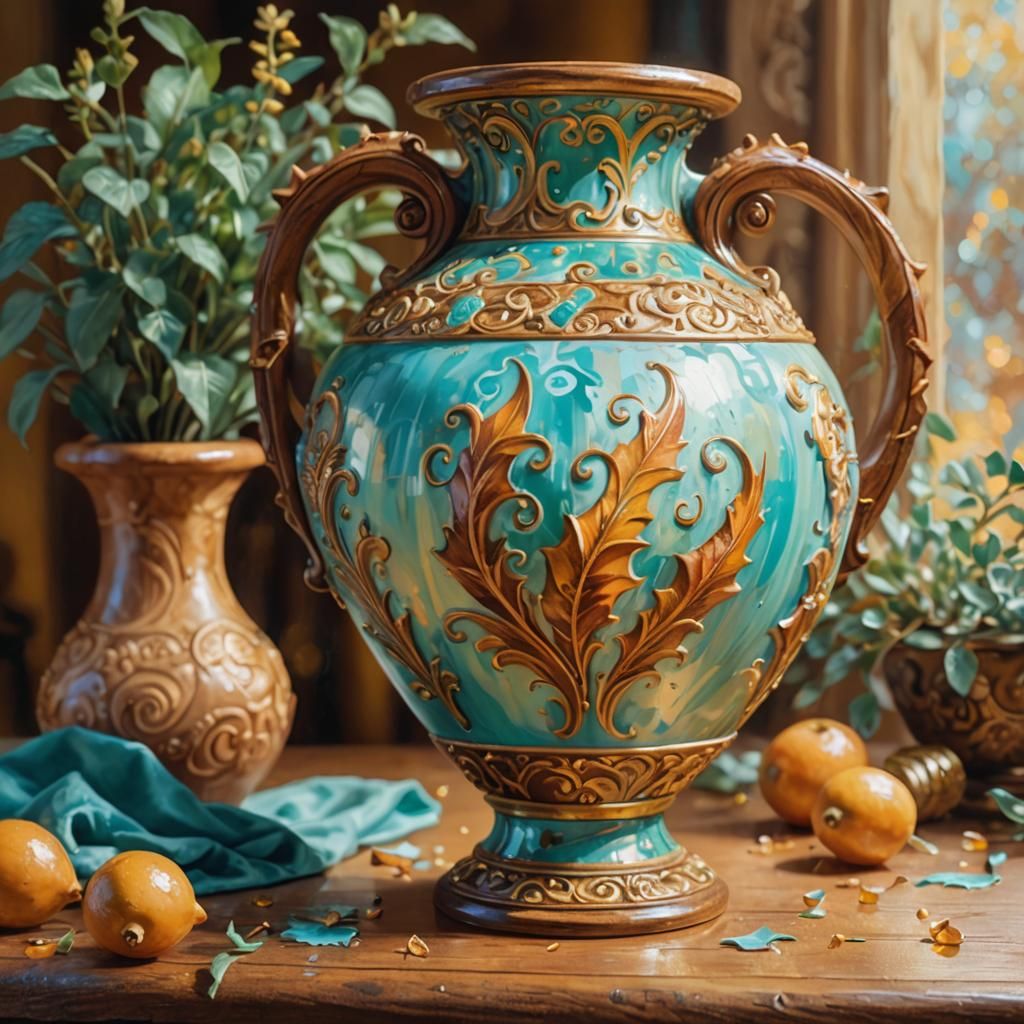 Ornate Amphora in Detailed Gouache Style
