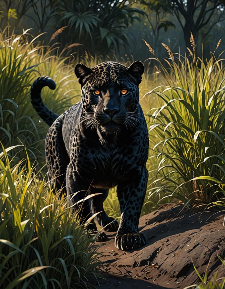 Black Jaguar with Robotic Eyes in Futuristic Style