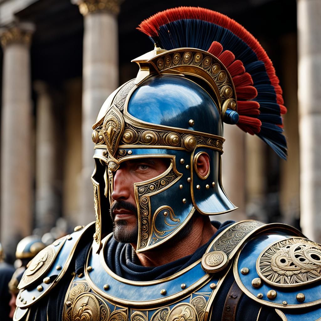 Ornate Roman Warrior Helmet: Detailed Close-up