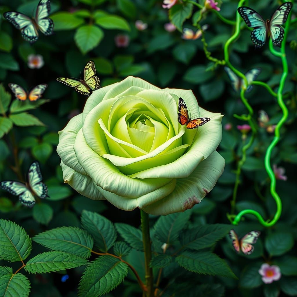 Scottish Green Rose in Surreal Garden, Digital Art