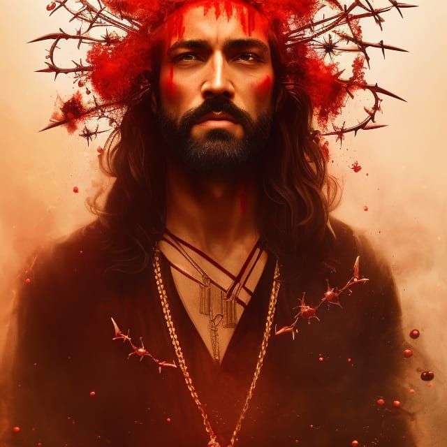 Jesus Christ in Calligraphy Ink with Crown of Thorns