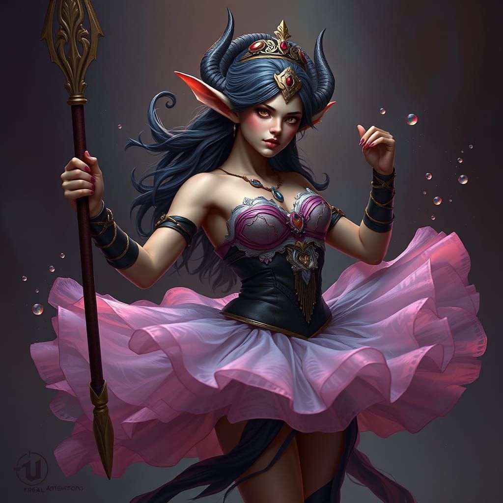 Surreal Tiefling Ballerina Bard in Deep Fantasy Landscapes