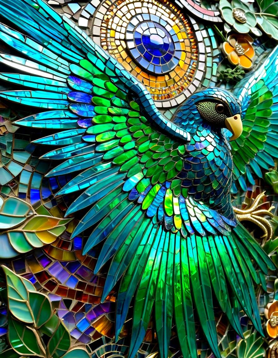Bright mosaic of a bird