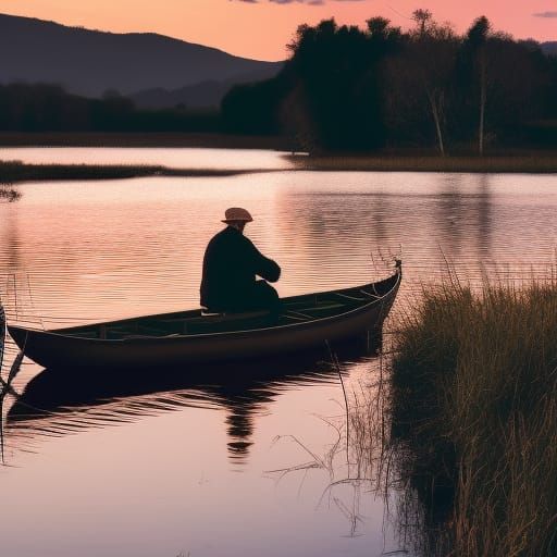 Fisherman at Sunset on Quiet River, Cinematic