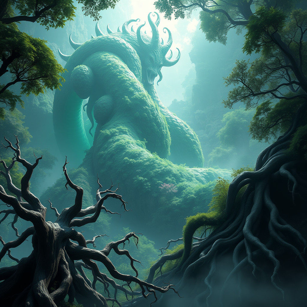 Green God Towers Over Mystical Realm