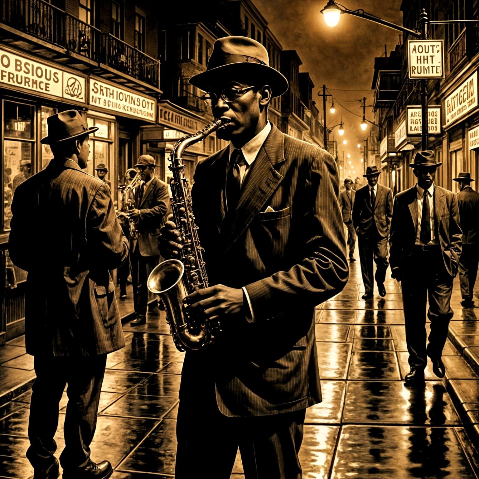 Saxophonist in Vintage Sepia on Bourbon Street