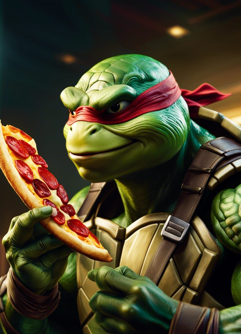 Raphael of TNMT Eating Pizza in Action Pose
