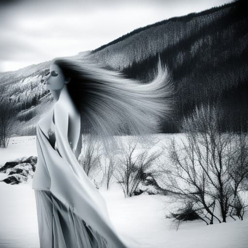 Snow Queen Portrait in Monochrome Blues