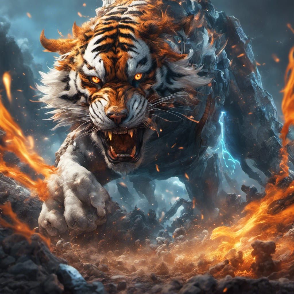 Tiger and Wolf Battle in Fantasy Concept Art