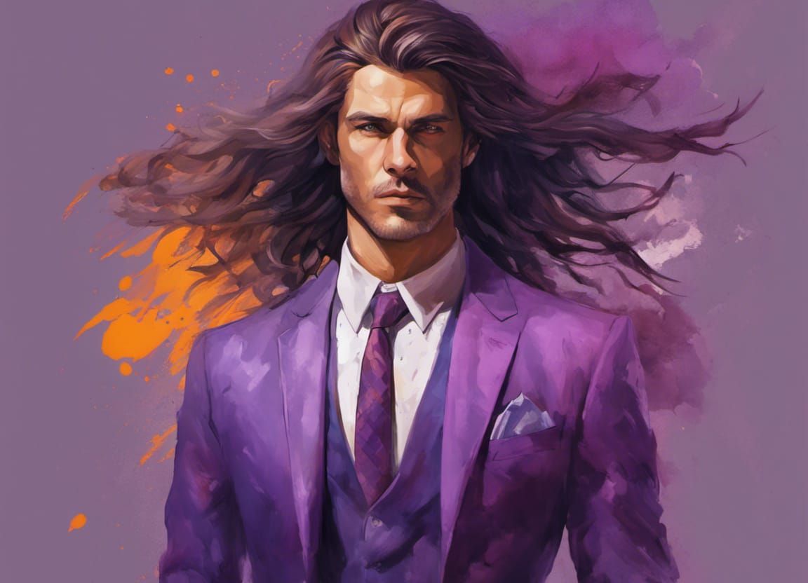 Handsome Man in Purple Suit: Hyperrealistic Splash Art