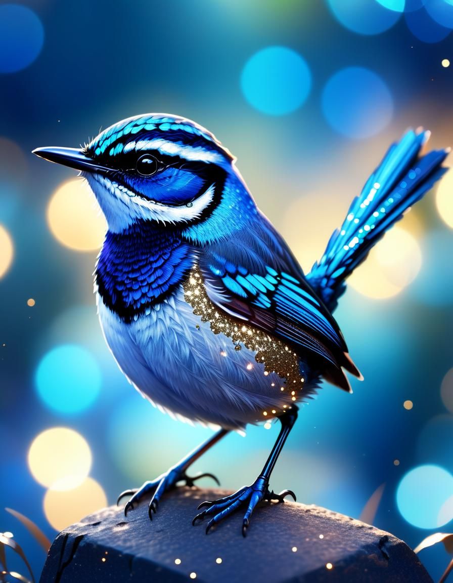 Enchanting Blue Wren with Magical Bokeh and Glitter