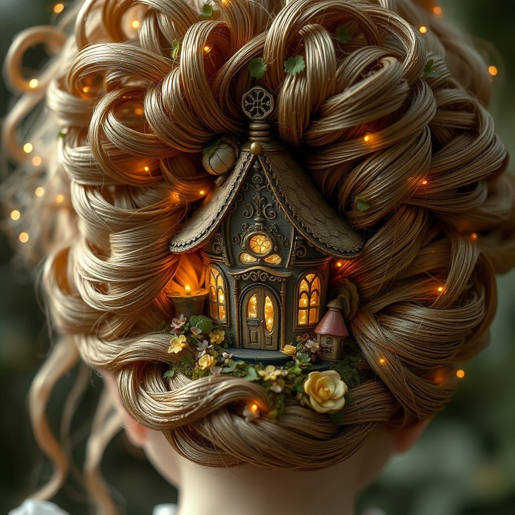 Whimsical Fairy Hairdo with Victorian Miniature House