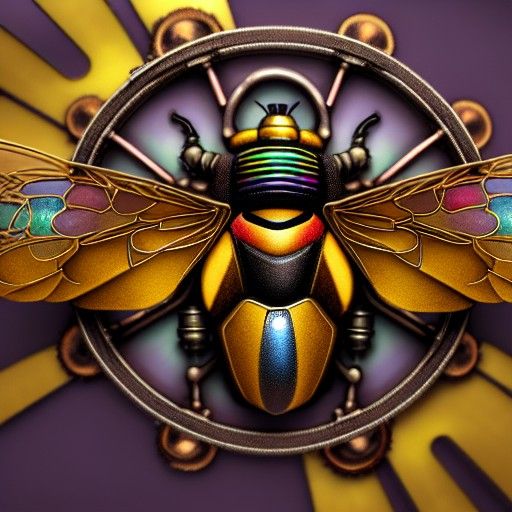 Steampunk Bumblebee with Rainbow Wings in 8k
