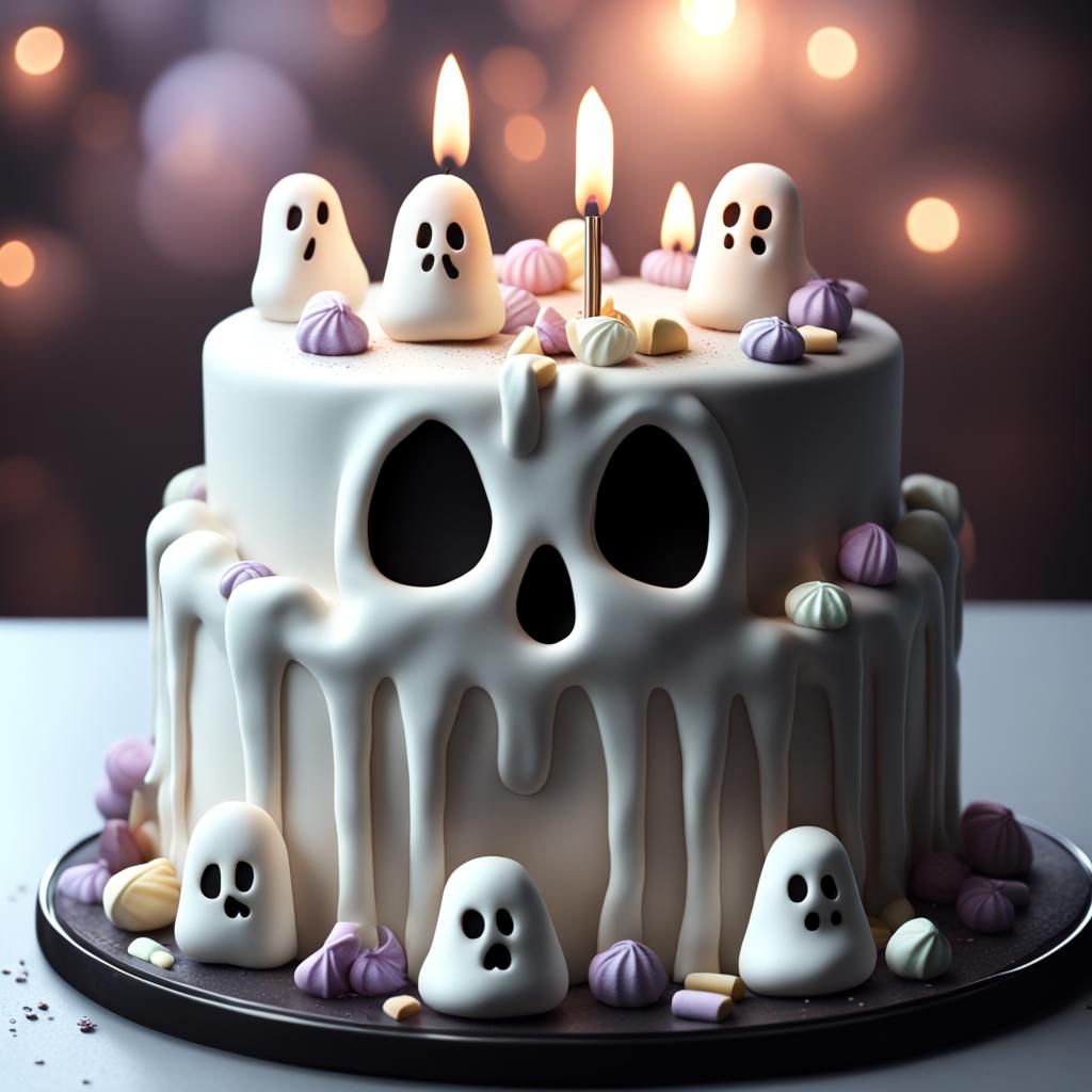 Spooky Cute Birthday Cake with Ghost Marshmallows