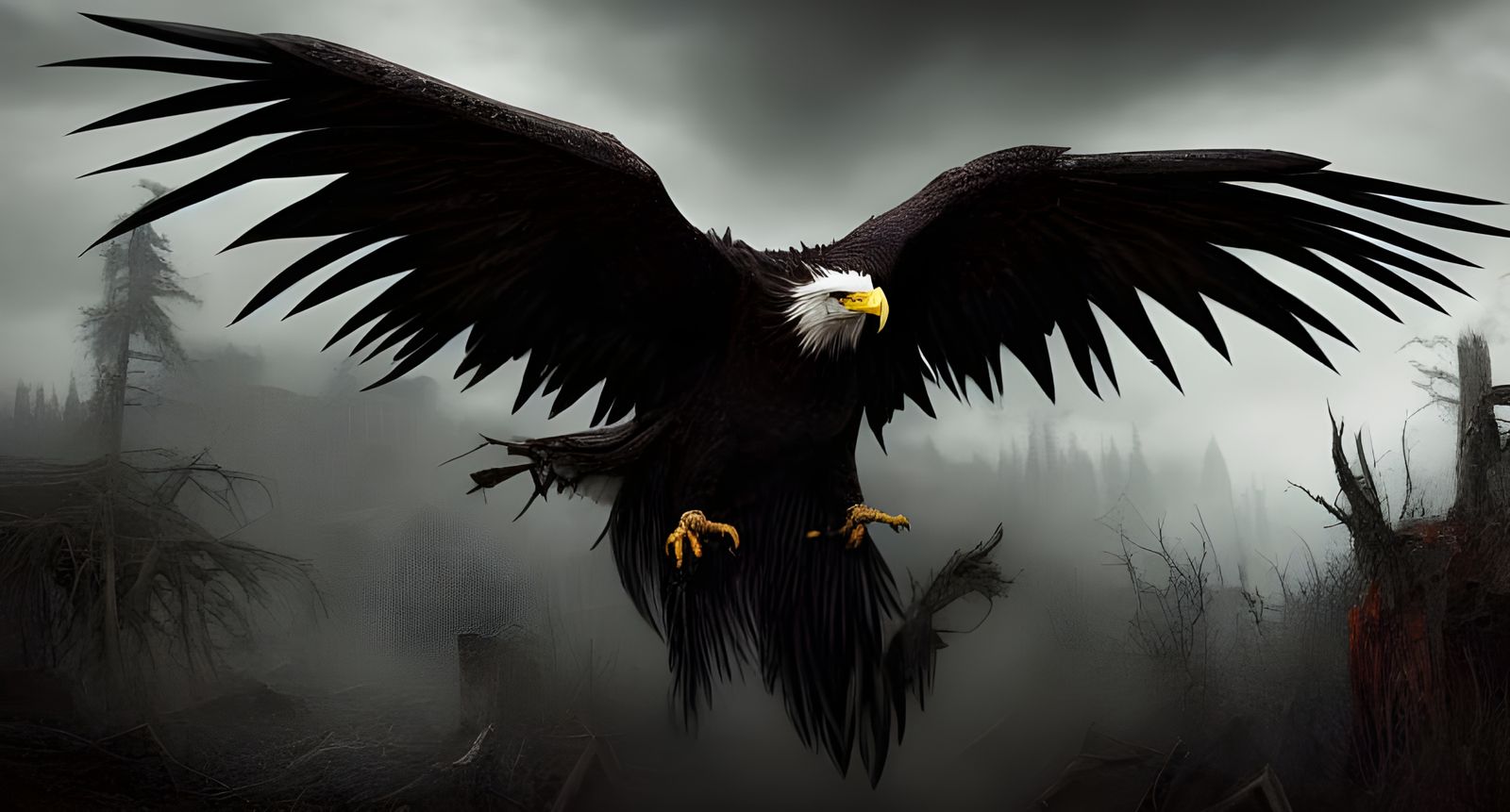 Evil Eagle God in Post-Apocalyptic Horror Landscape