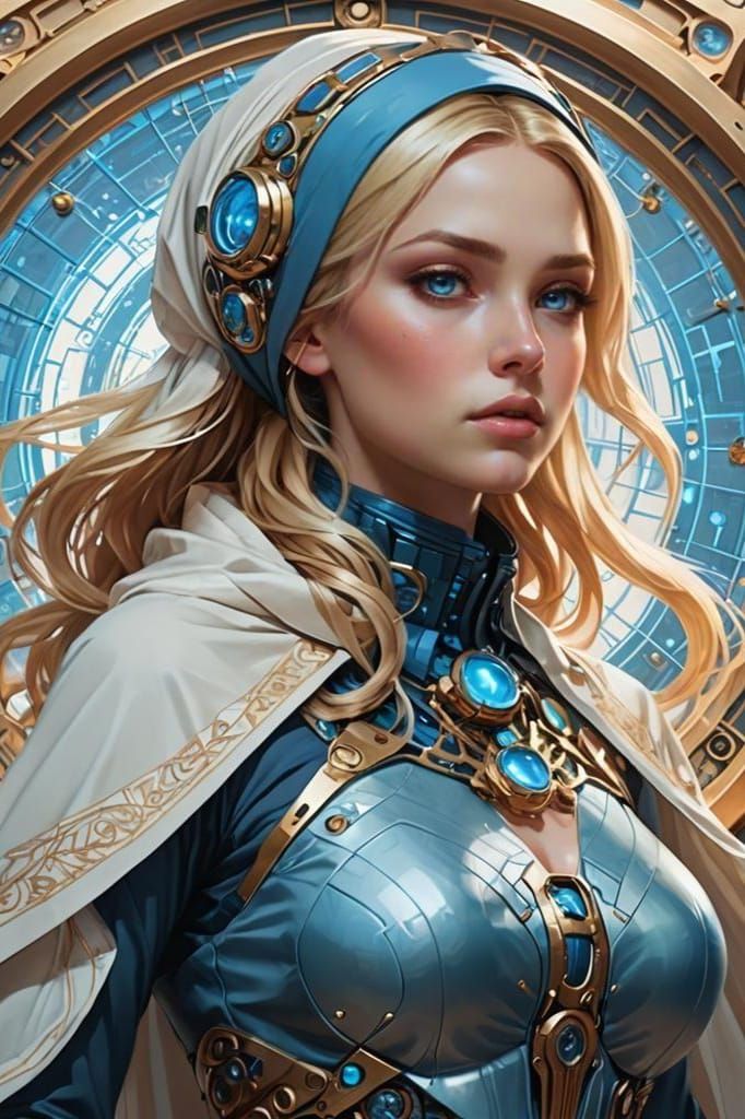 Elegant Fantasy Woman in Futuristic Style