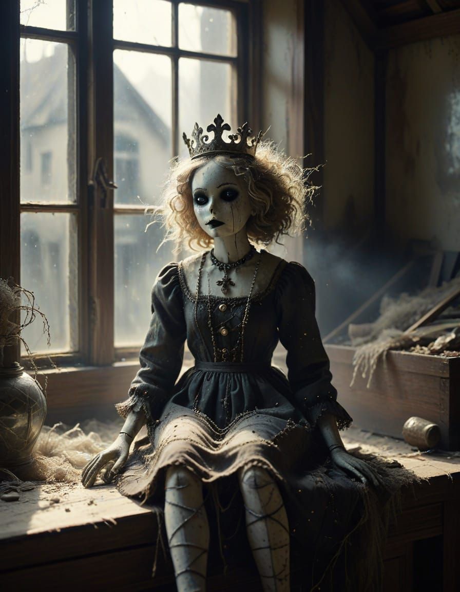 Rag Doll Princess in Dusty Attic, Ethereal Light