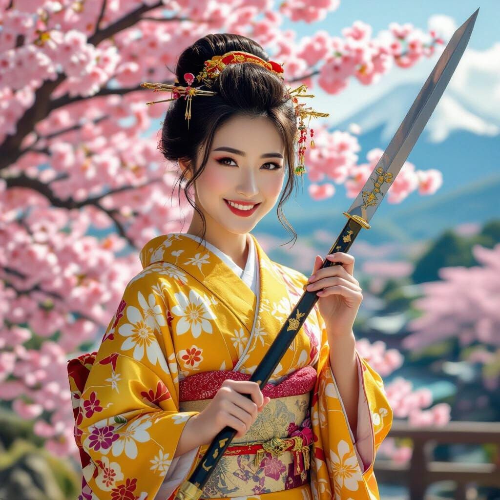 Japanese Warrior Woman with Yari Spear