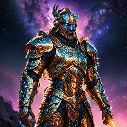 Cosmic Warrior Tribe Overlooking Starry Expanse