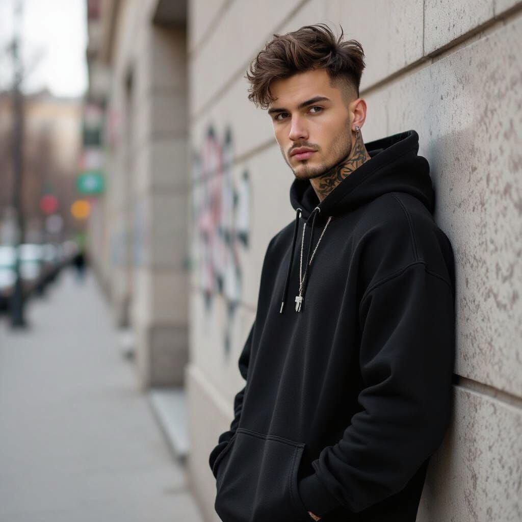 Confident Young Man in Urban Setting, Cyberpunk Style