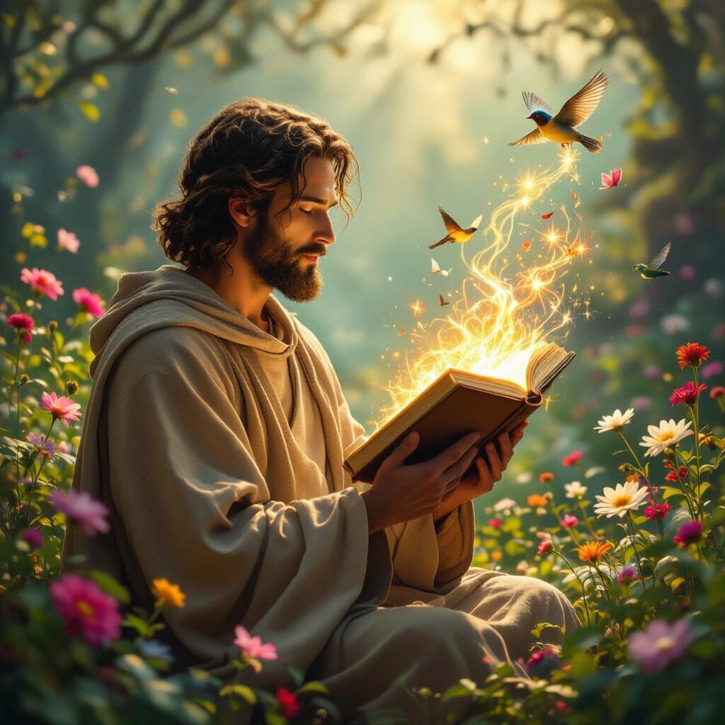 Bible Reader Unleashes Creation: A Fantastical Scene