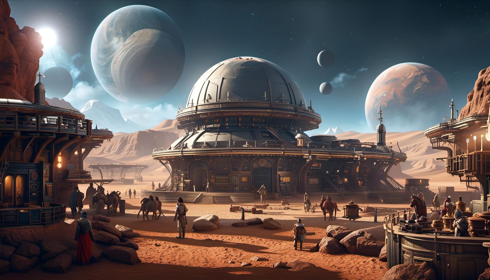 Space-Western Colony on the Frontier in Matte Painting Style