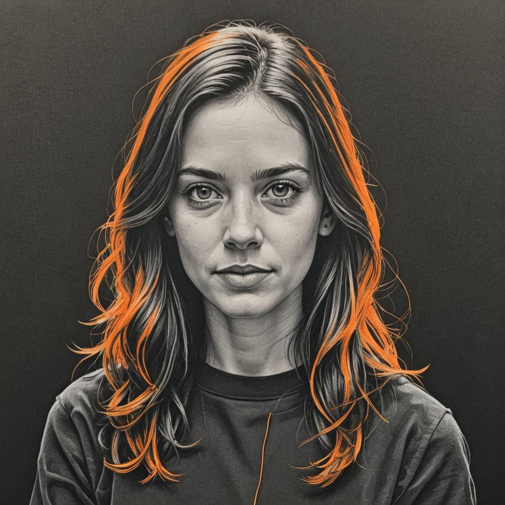 Striking Orange Pencil Portrait on Black