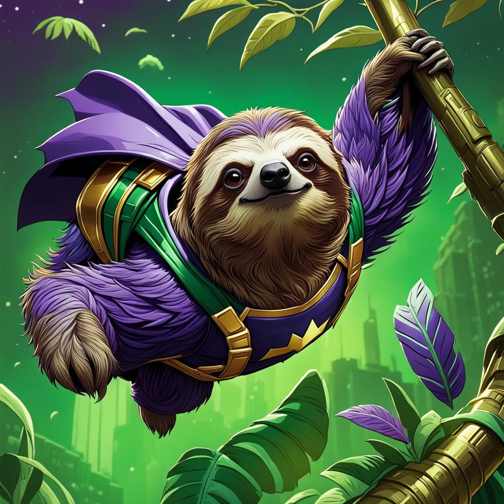 Superhero Sloth in Comic Book Style 3D Rendering