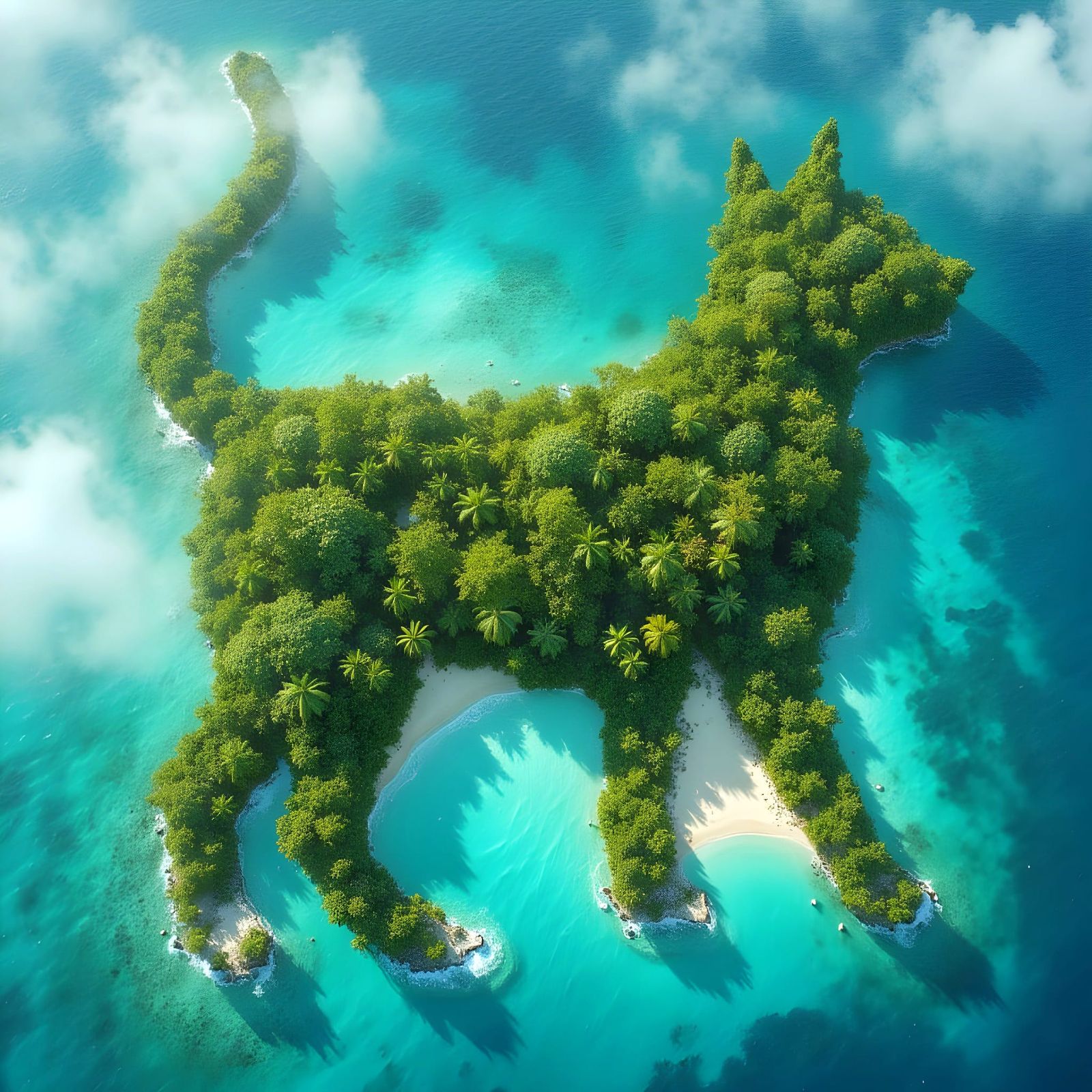 Tropical Cat Island: Aerial View in Photorealistic Style