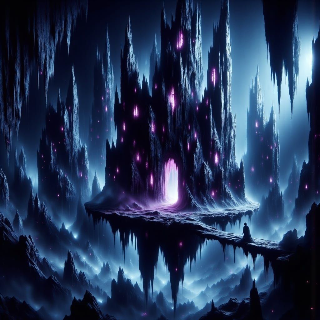 Obsidian Castle in Void, Neon Gothic Architecture