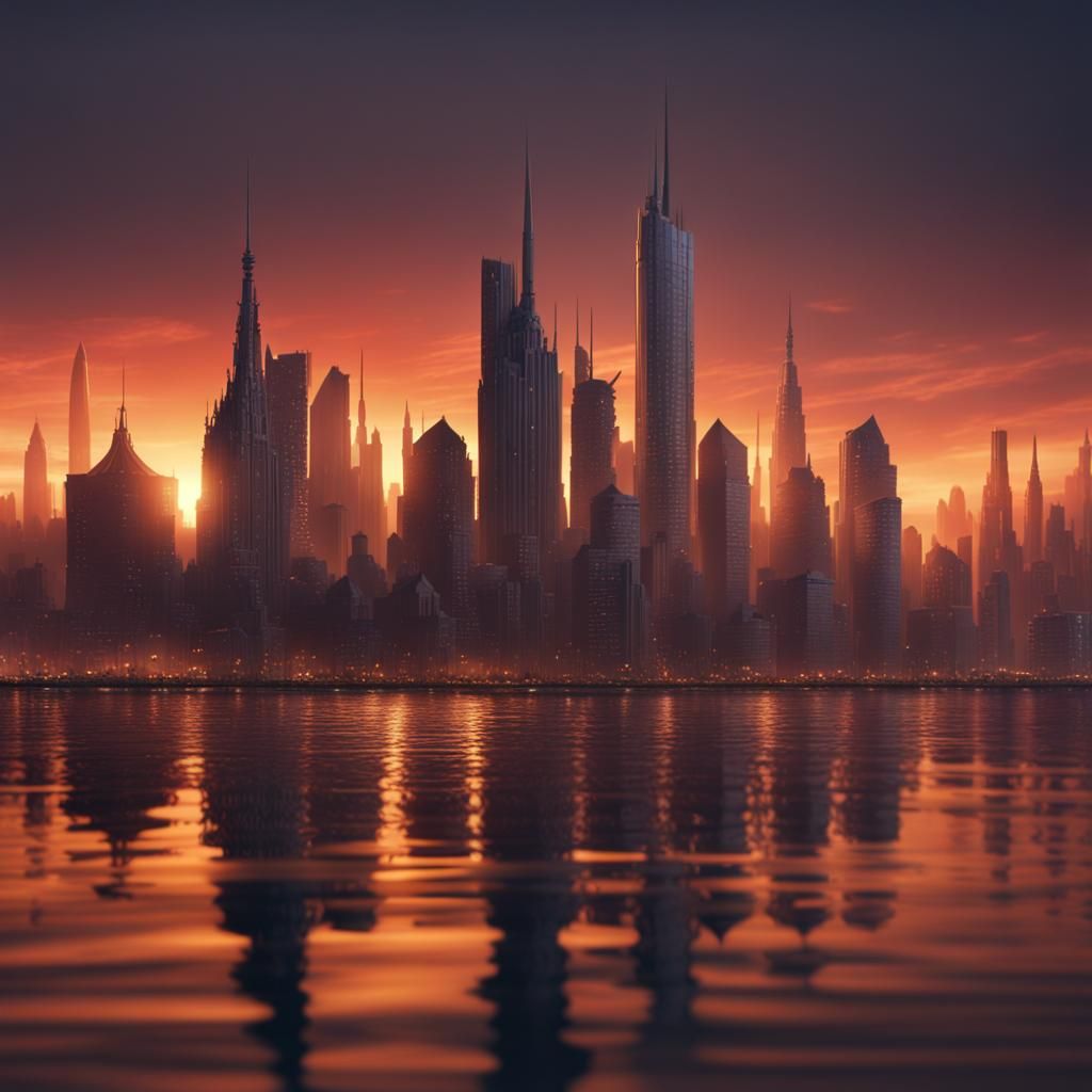 Sunset Cityscape: Detailed Matte Painting in 8k
