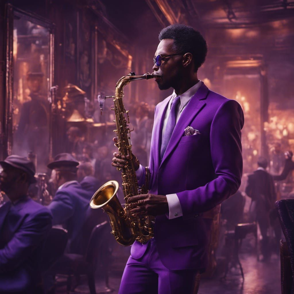 Jazz Musician in Purple Suit: Detailed Matte Painting