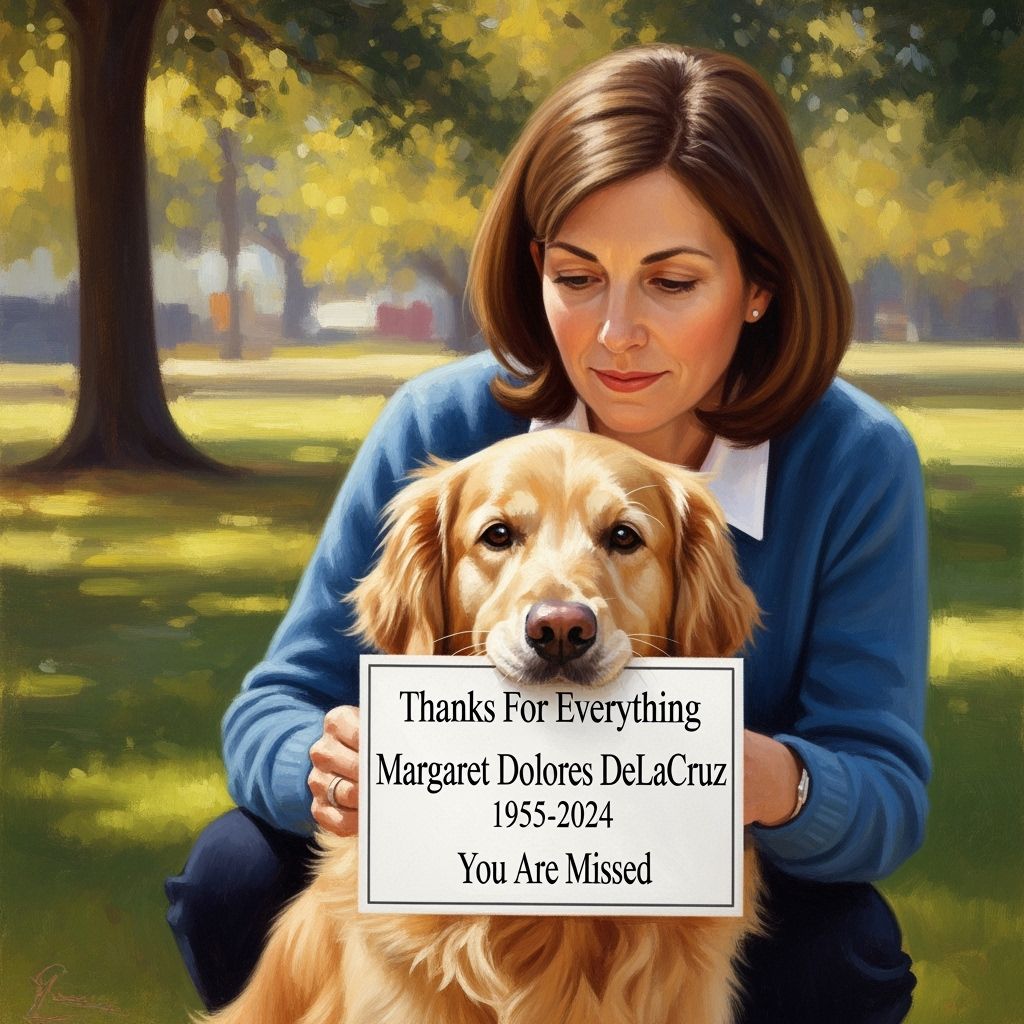 Woman and Dog Holding Memorial Sign in Park