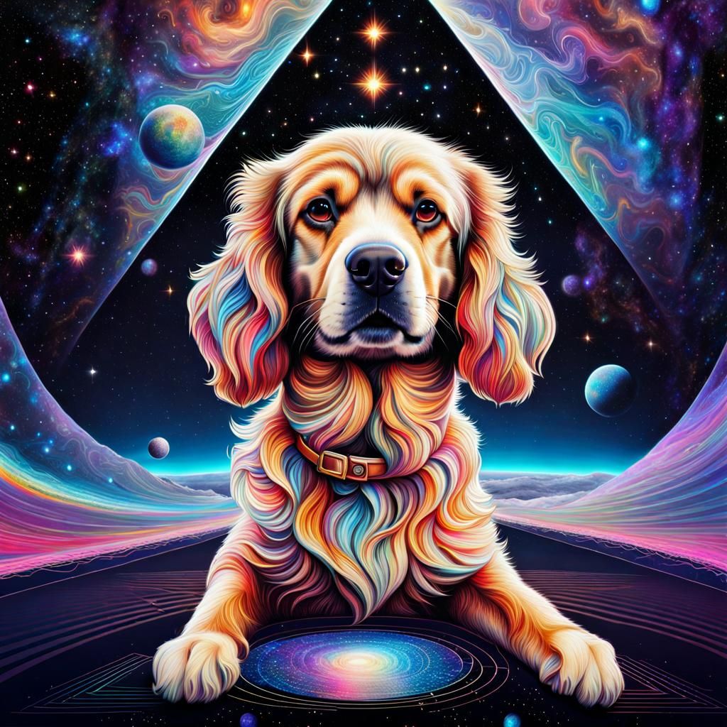 Dog in Space: Holographic Astral Cosmic Illustration
