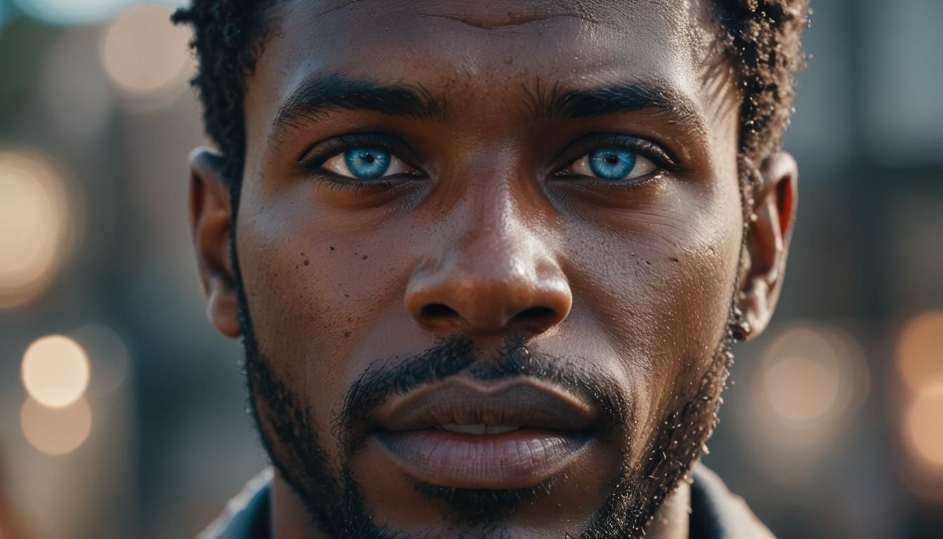 Detailed Close-Up of Handsome Man with Blue Eyes