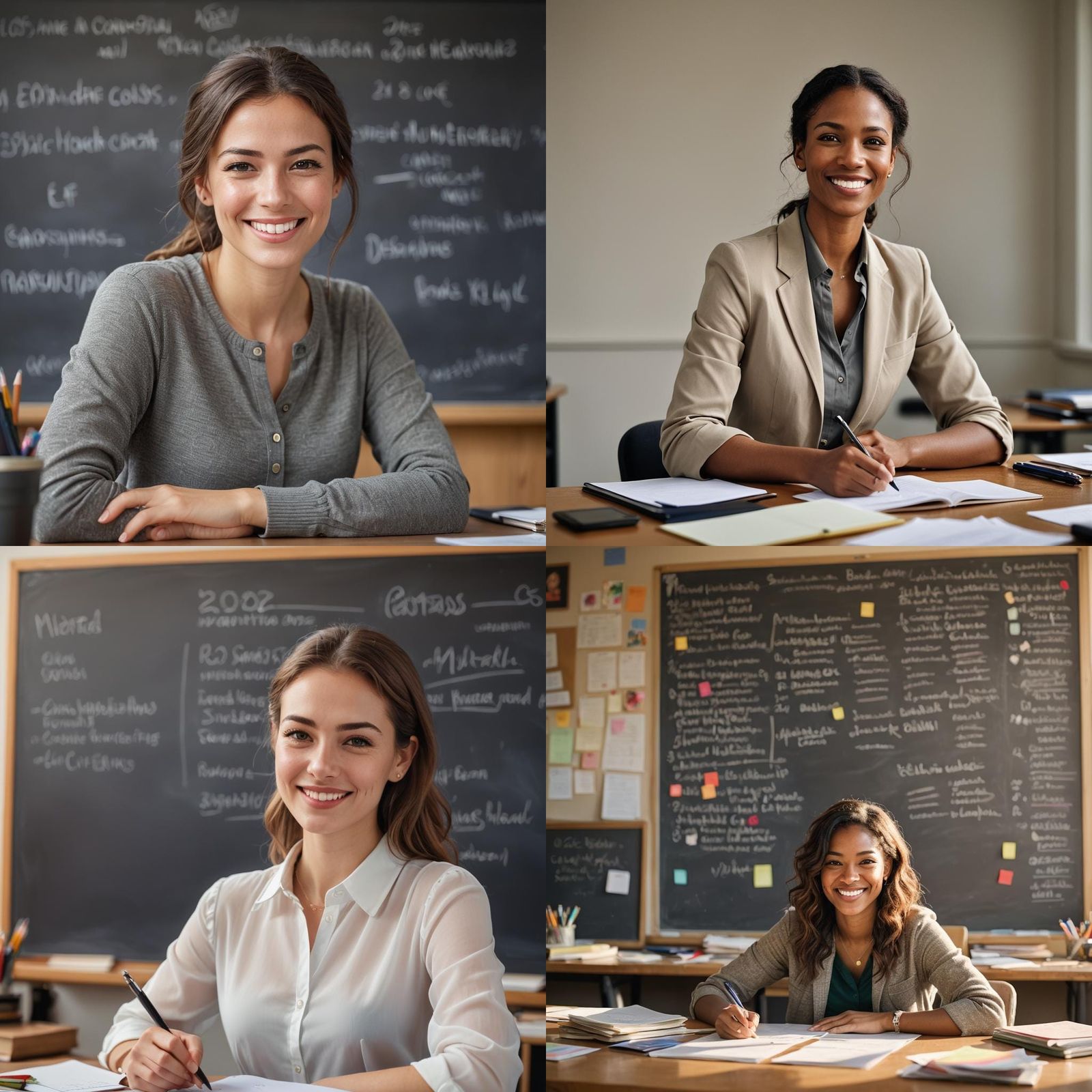 Smiling Teacher at Desk in Natural Light