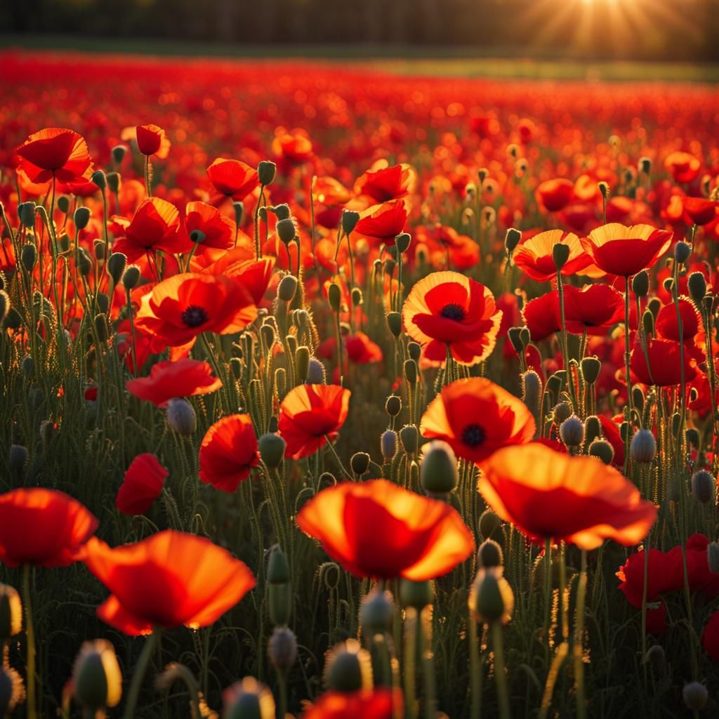 Golden Hour: A Glorious Poppy Field in Spring