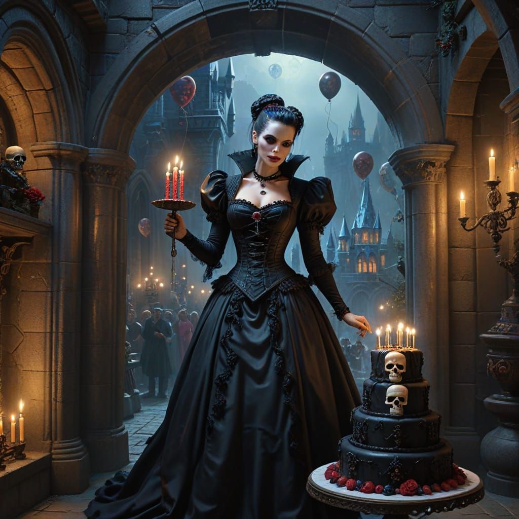 Frankenstein & Vampire Cut Birthday Cake in Castle Crypt